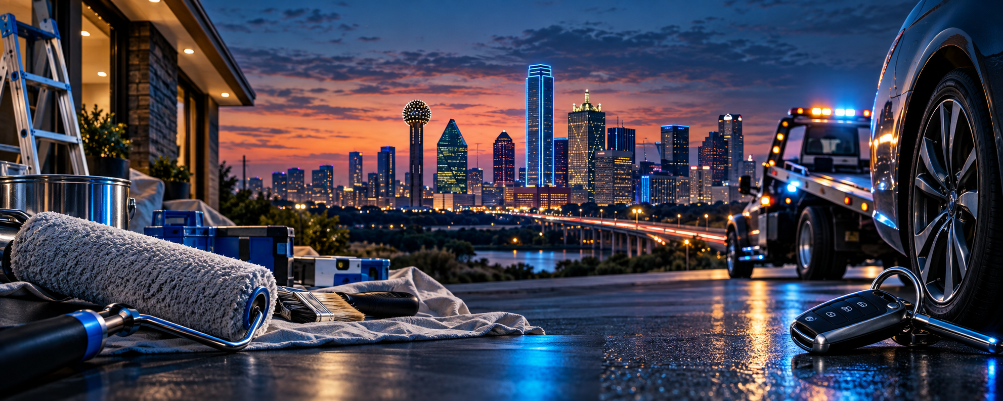 Illustration inspired by Dallas, property work and roadside assistance