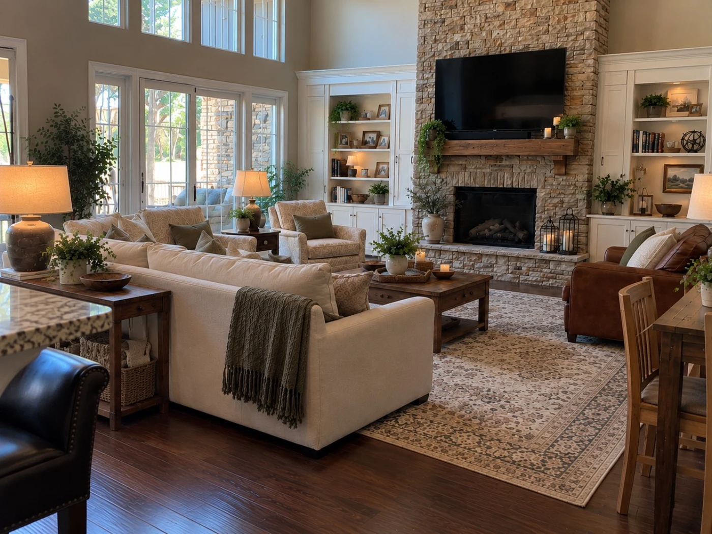 Unpacked and arranged living area in Addison