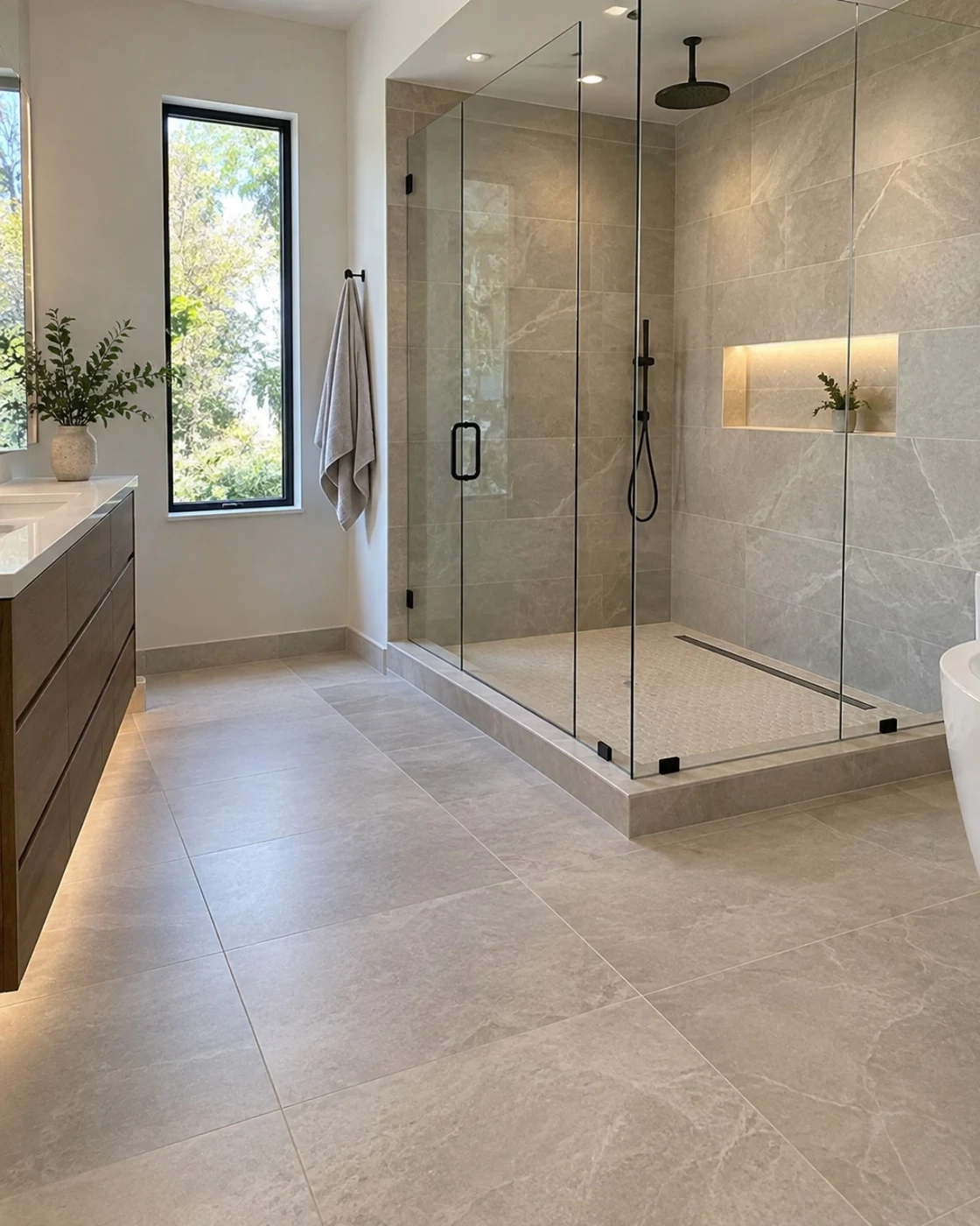 Bathroom and shower after the Allen renovation