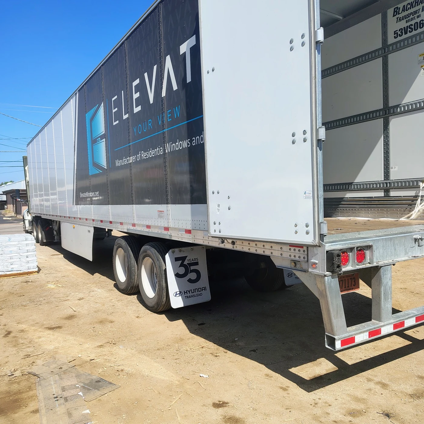 18-wheeler carrying windows at the Arlington unloading job