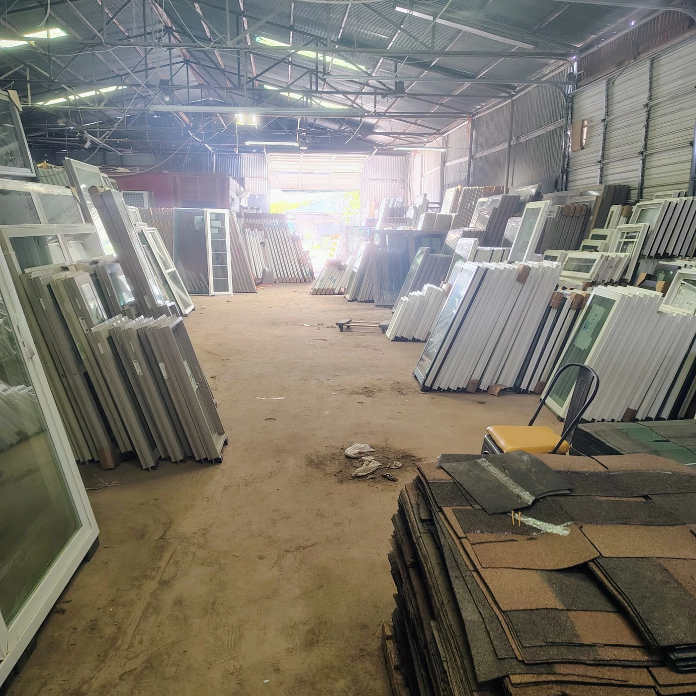 Windows arranged inside after unloading the full 18-wheeler in Arlington