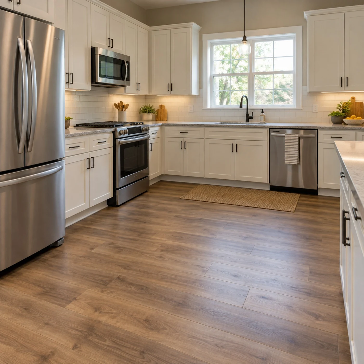 Kitchen with updated flooring in Grand Prairie