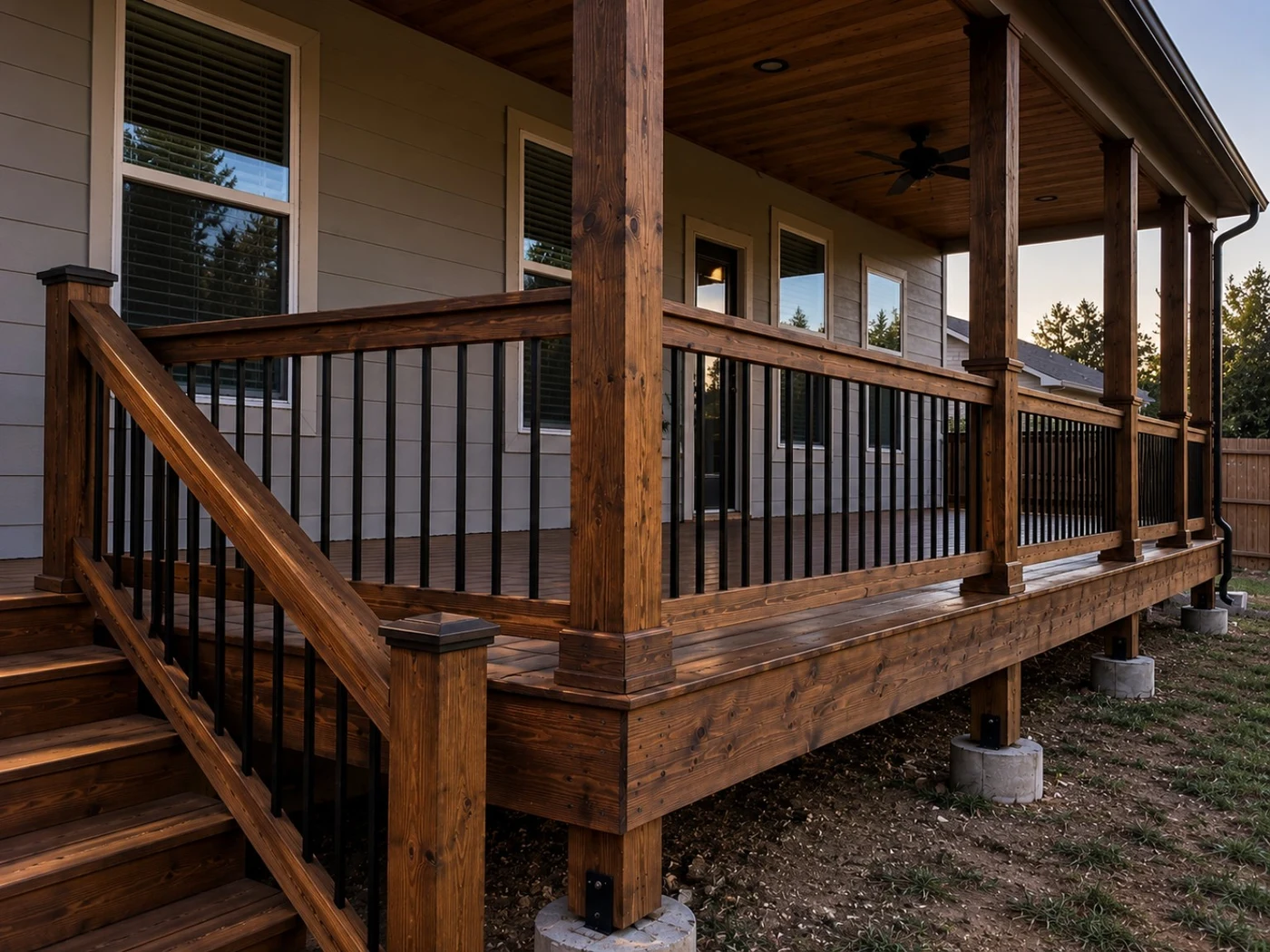 Completed porch with new decking, railings and steps in Grapevine