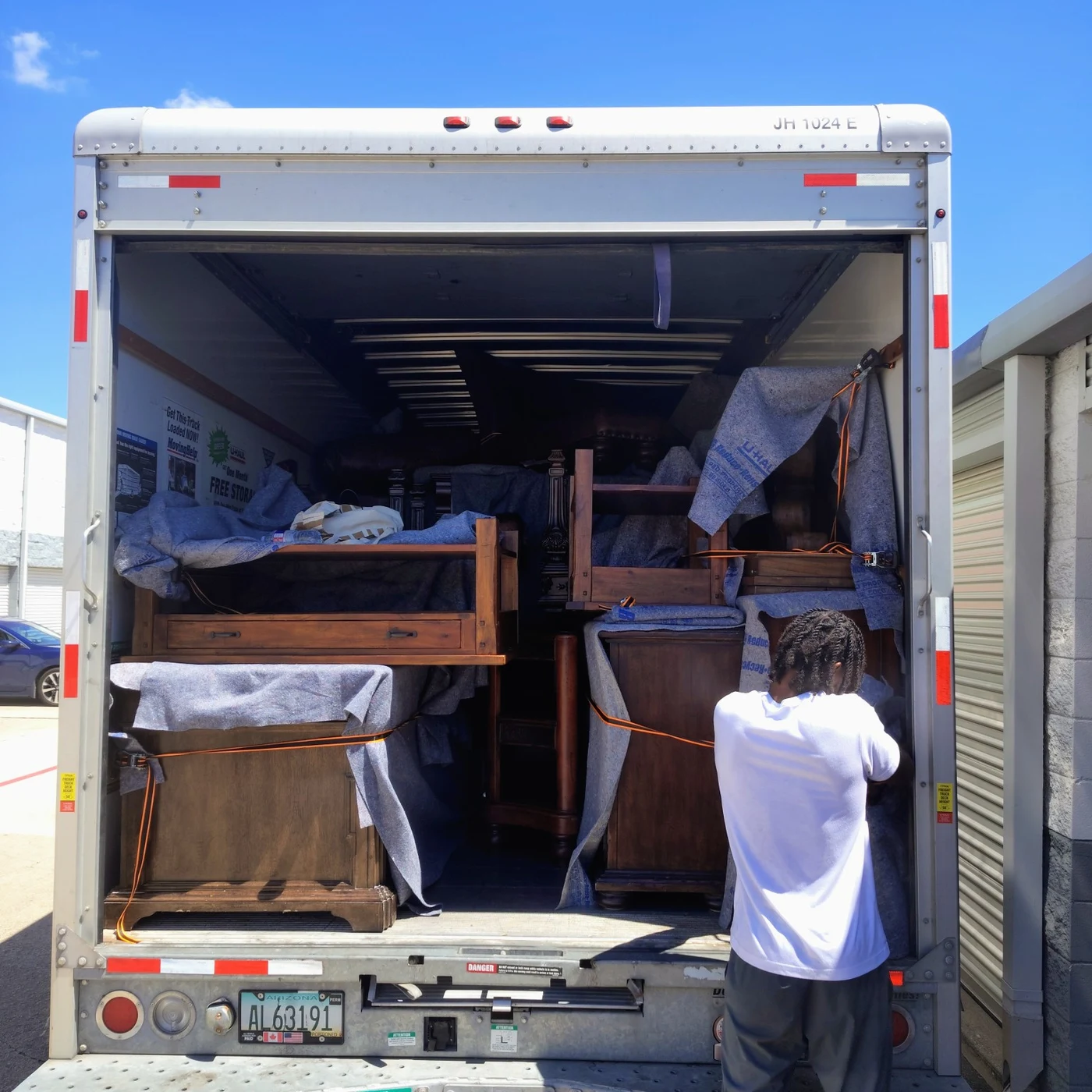 Furniture loaded in the truck after clearing belongings from storage in Irving