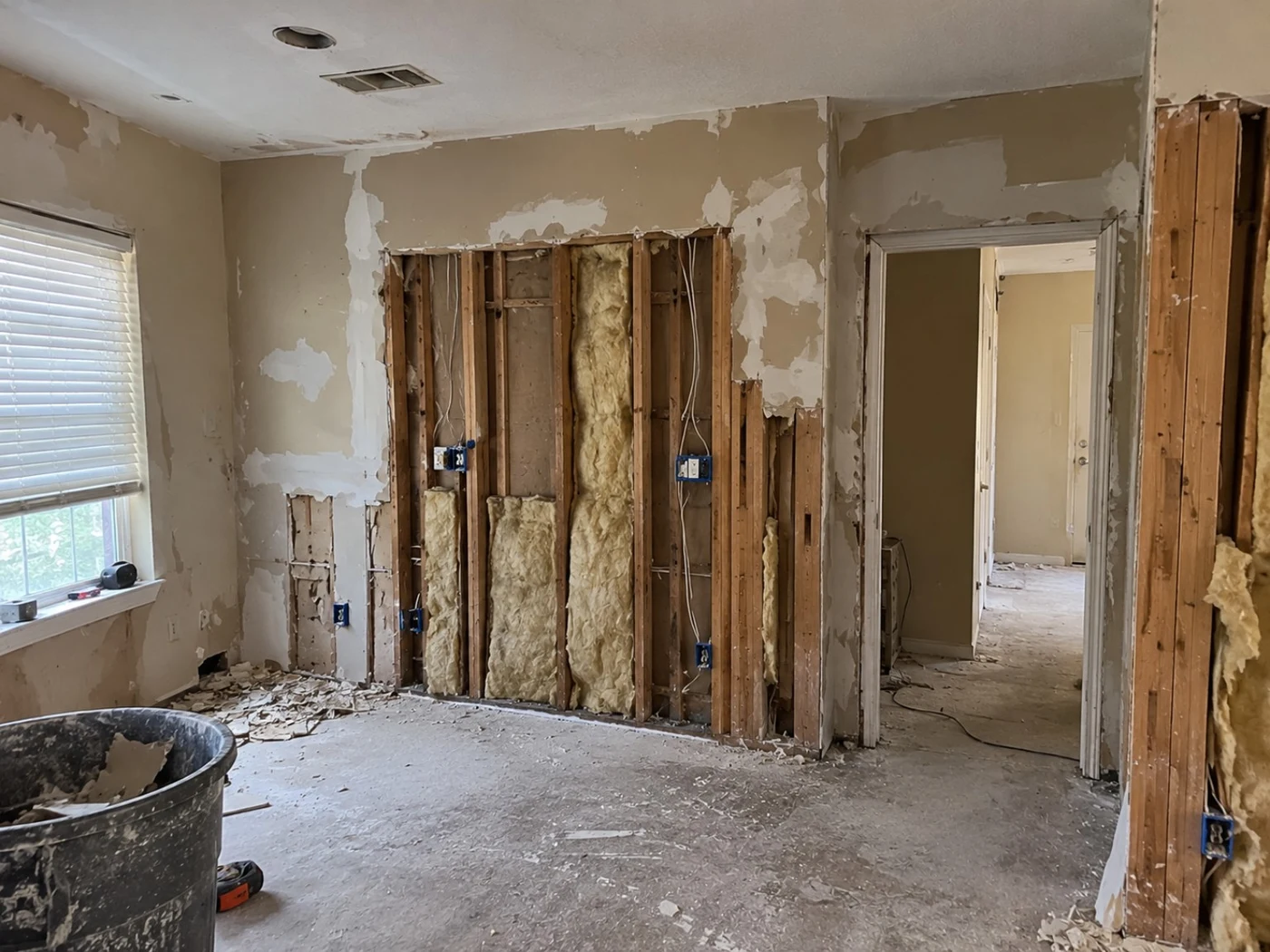 Opened interior walls before the Lewisville renovation