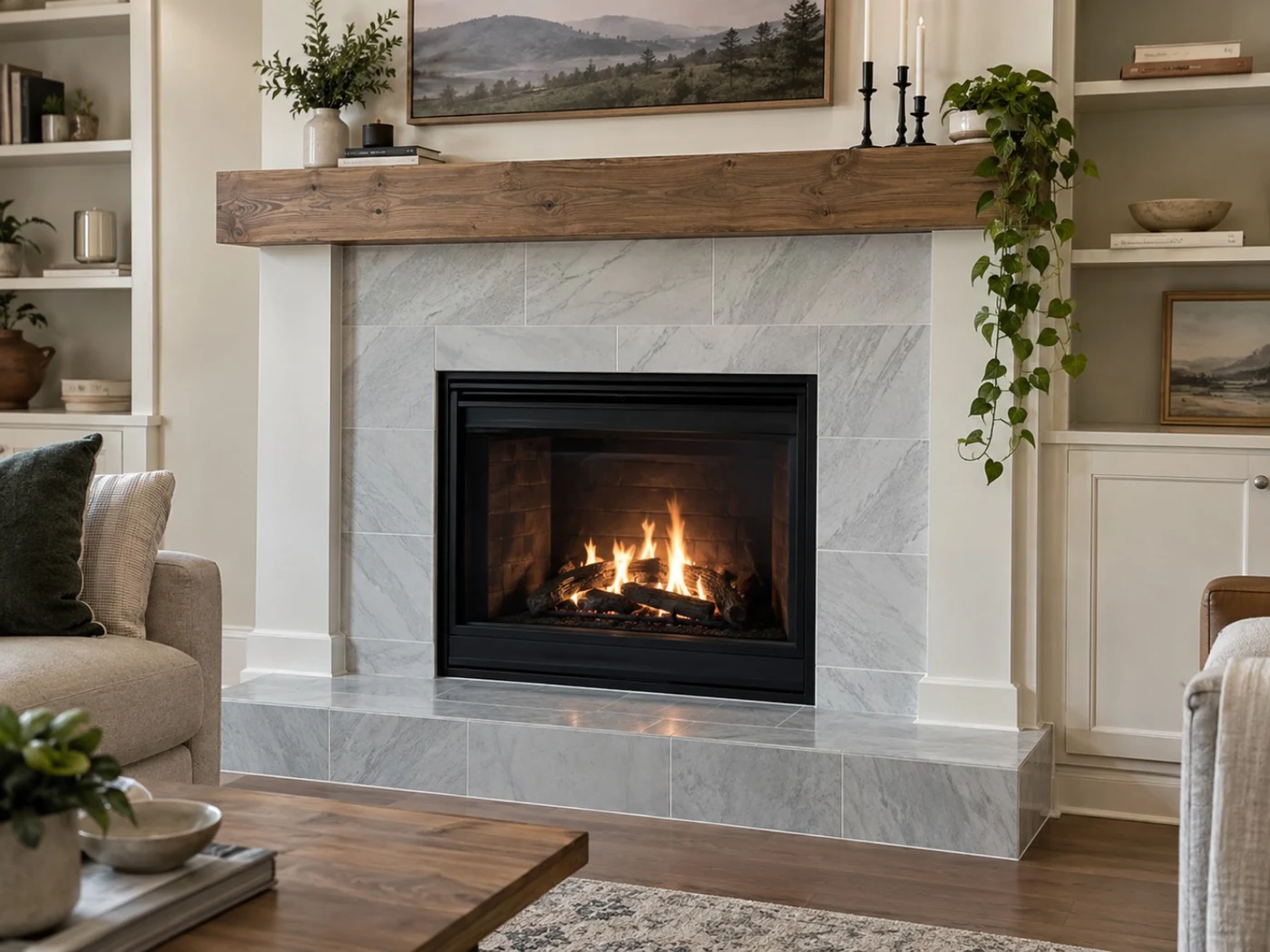 Updated fireplace surround in McKinney